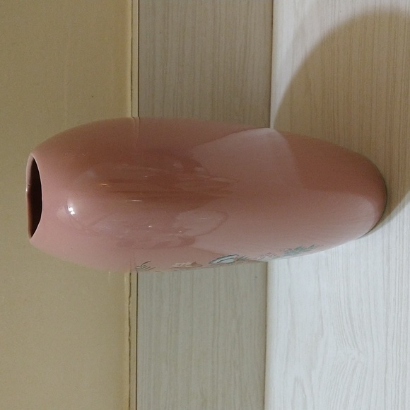 Vintage 1980s Pink Mauve Vase with Colorful Flower Basket Motif Albert E Price - Picture 4 of 5